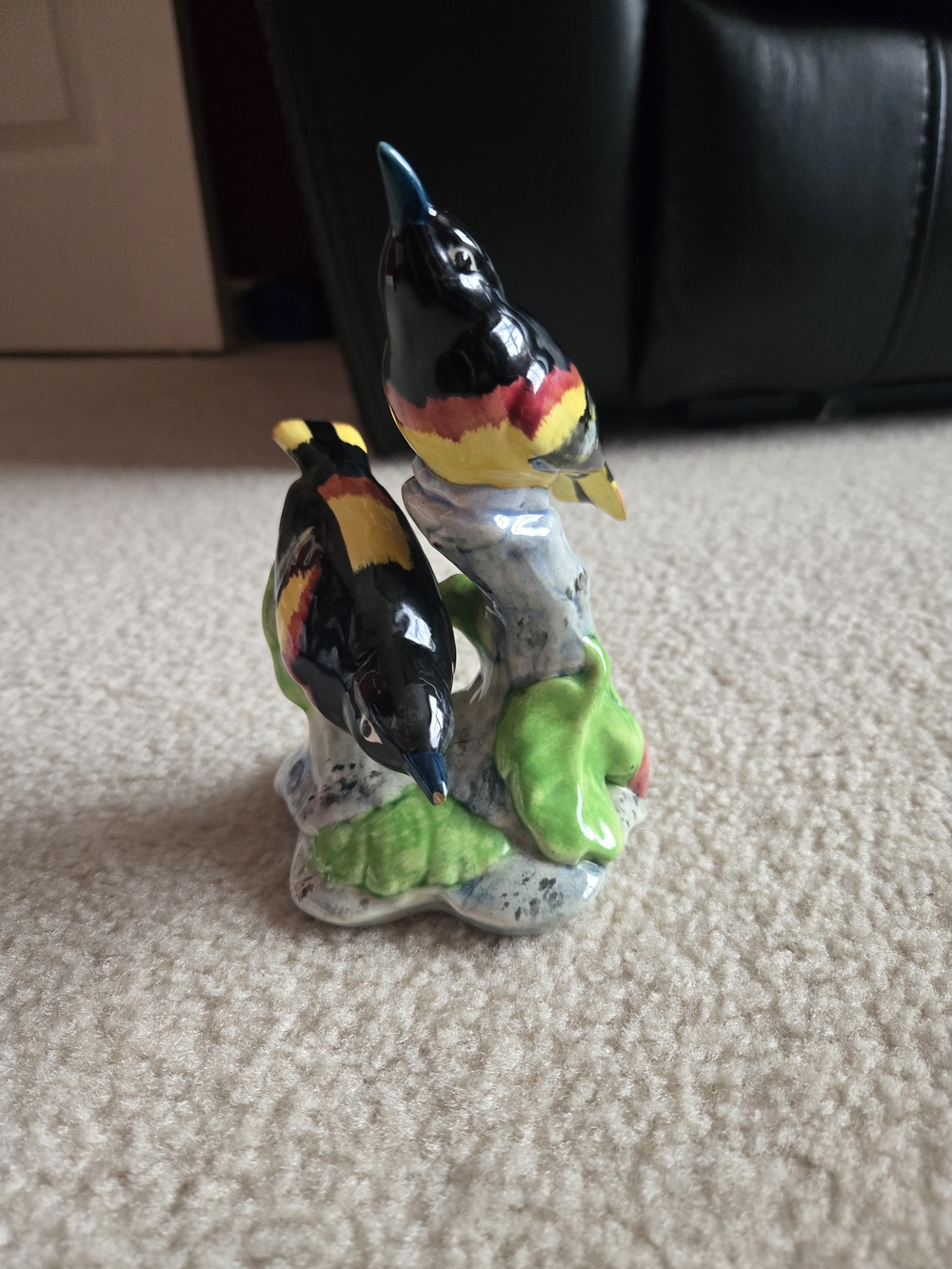 STANGL porcelain Two-Bird Figurine in Black, Yellow & Red